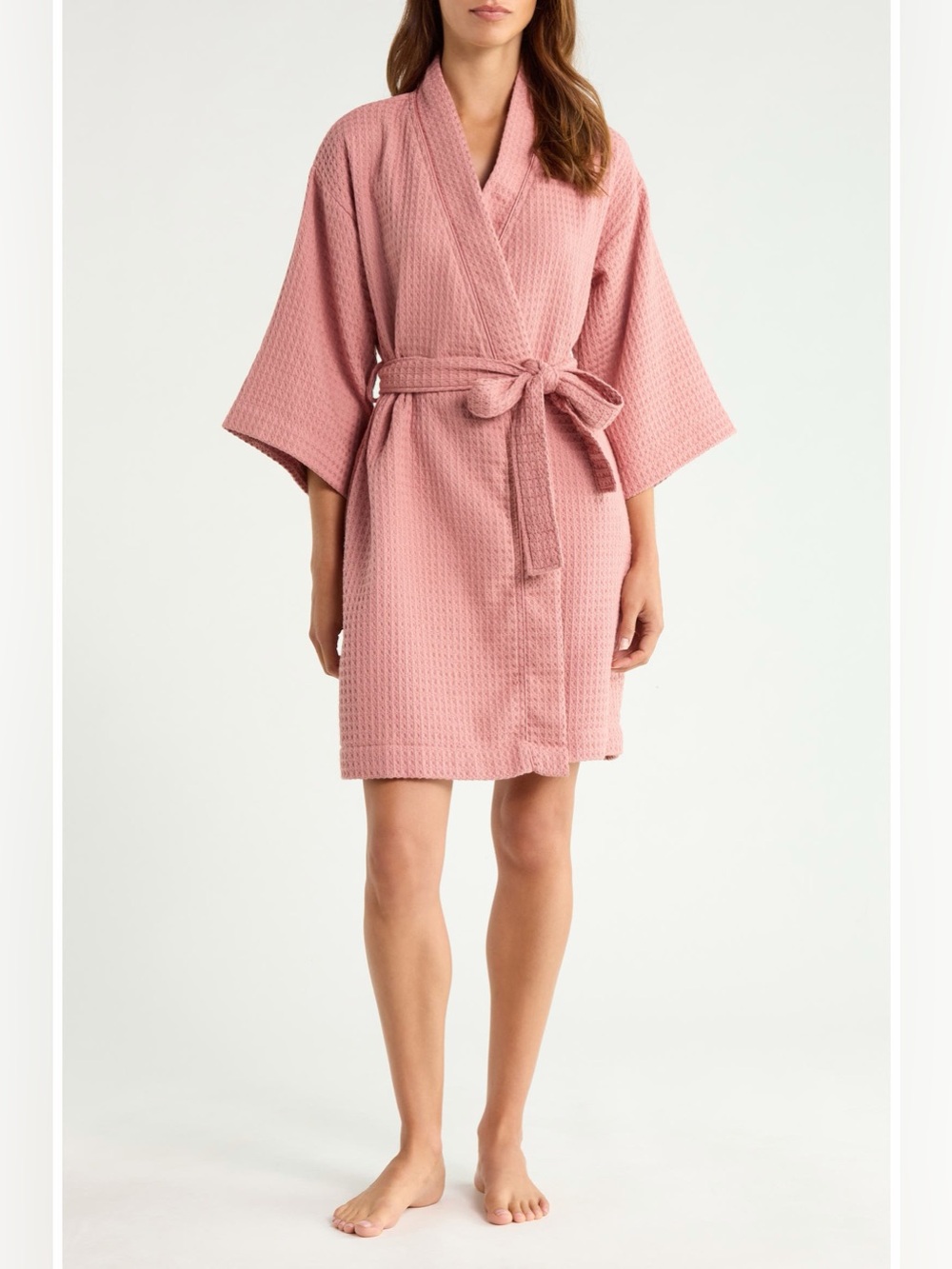 Nordstrom Everyday Waffle Robe Pink Ash Size L 100% Cotton NWT
